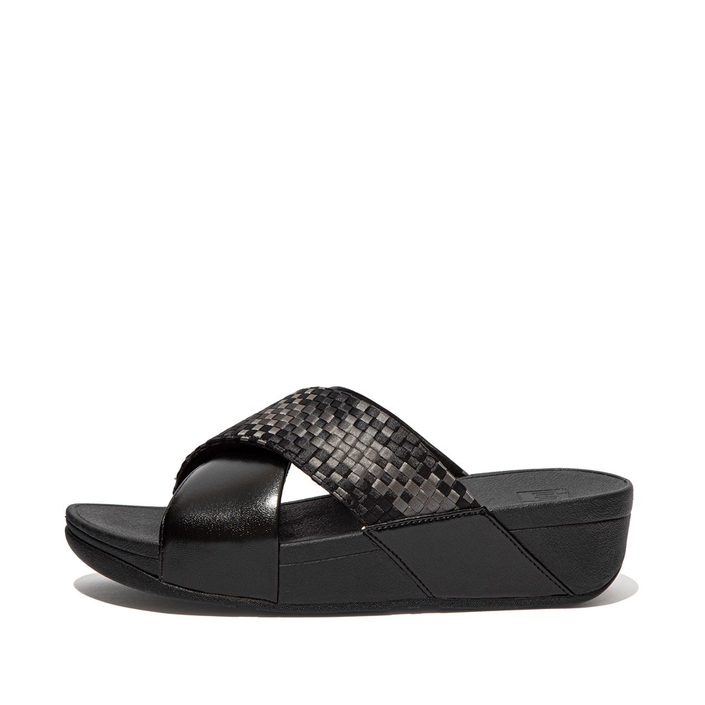 Fitflop Womens Slides - Lulu Silky-weave Cross - Black - 328-TVAOID